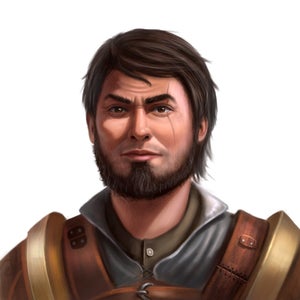 Eando Kline, a bearded male human with a scar over his left eye, leader of the Vigilant Seal.