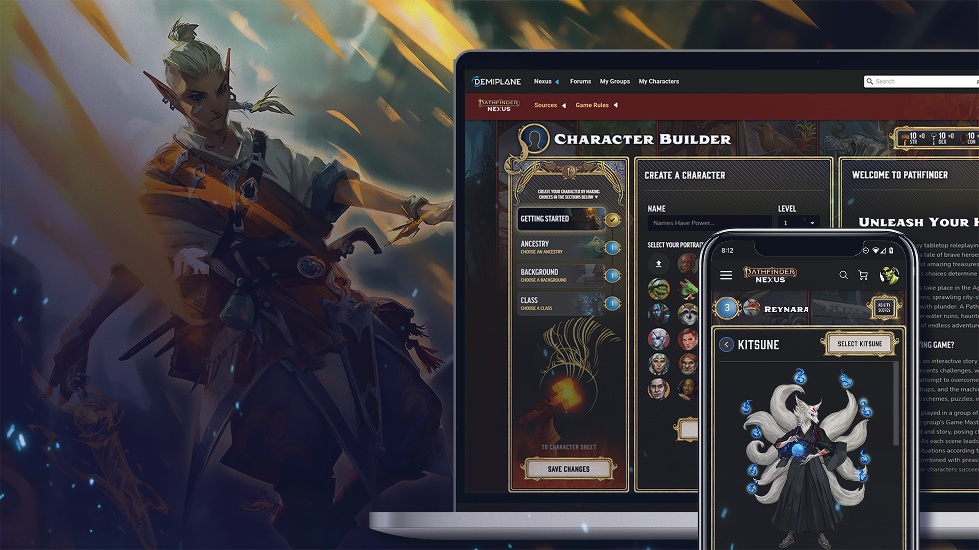 User Interface mock ups for Pathfinder Nexus by Demiplane